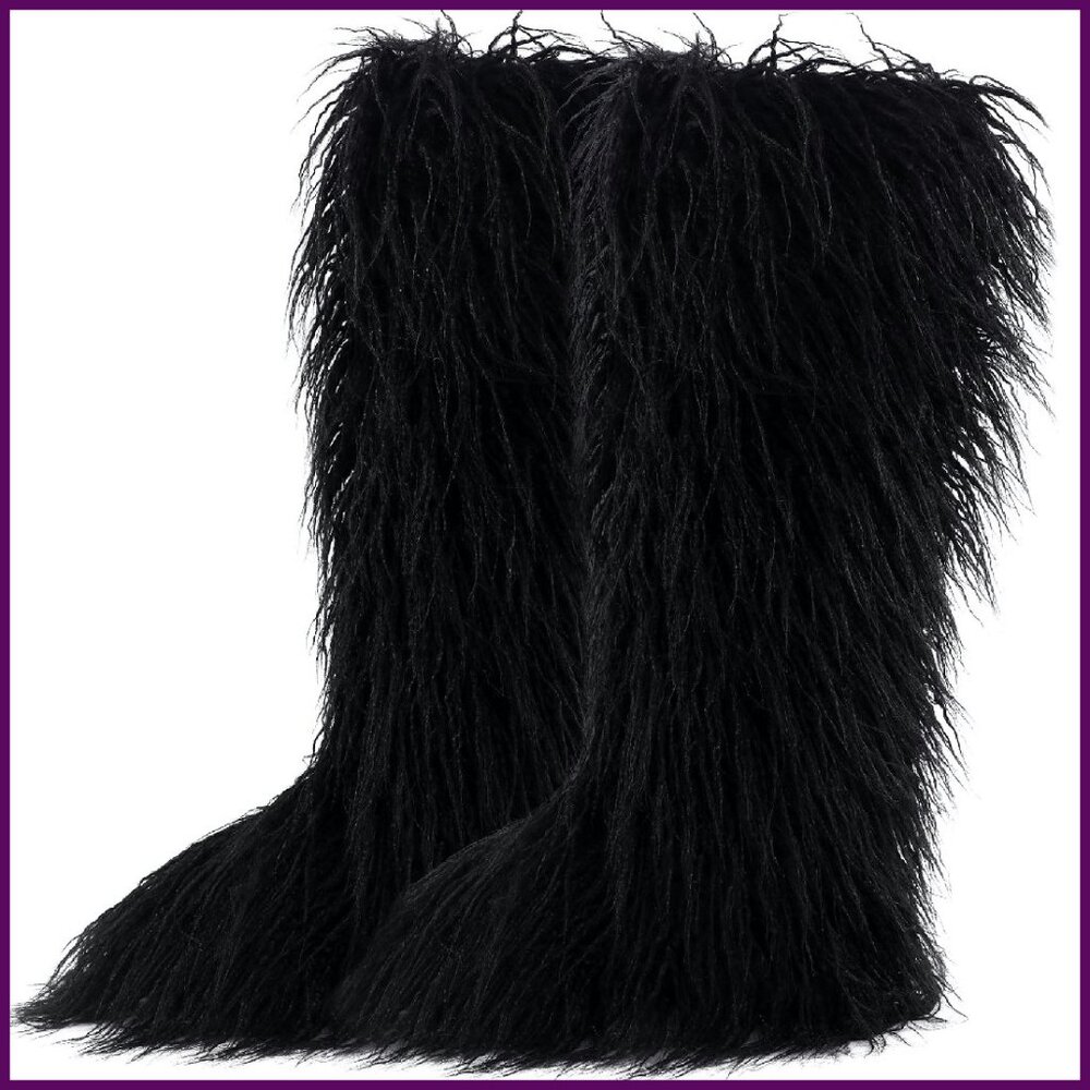 Faux Fur Tall Winter Boots, Knee-High Snow Boots for Women